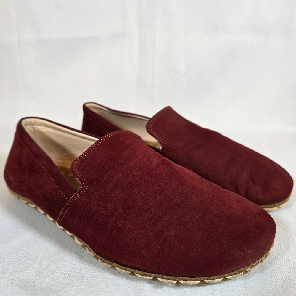 Nefes Handmade Burgundy Womens 6 Leather Loafer Slip On Barefoot Grounding Shoes
